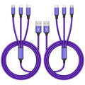 Multi Charging Cable(2Pack 4FT), Nylon Braided 3 in 1 Universal Charger Cable Multiple Charger Cord with Type-C/Micro USB and IP Port, Compatible with Most Cell Phones（Purple）