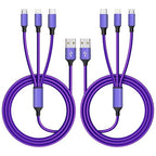 Multi Charging Cable(2Pack 4FT), Nylon Braided 3 in 1 Universal Charger Cable Multiple Charger Cord with Type-C/Micro USB and IP Port, Compatible with Most Cell Phones（Purple）