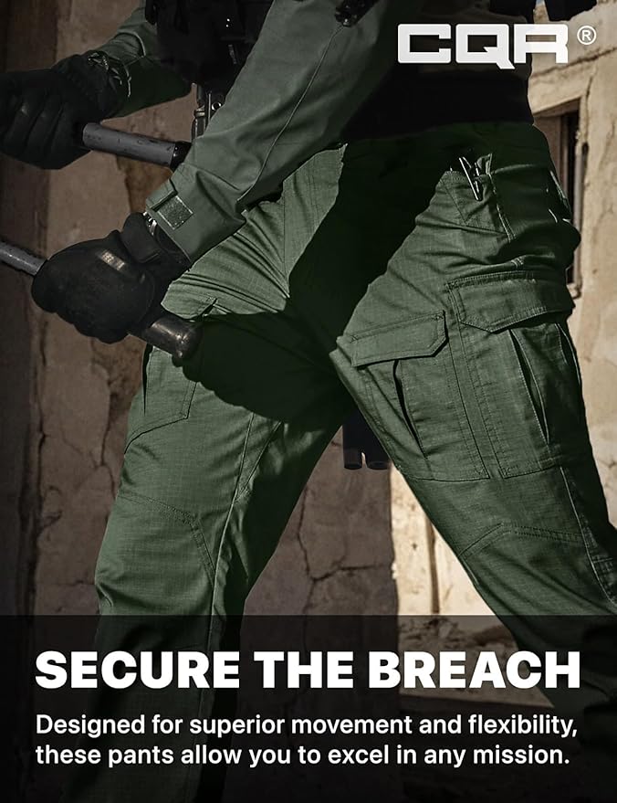 CQR Men's Flex Ripstop Tactical Pants, Water Resistant Stretch Cargo Pants, Lightweight EDC Hiking Work Pants