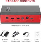 Portable Power Bank with AC Outlet, 65W 110V External Battery Pack 24000mAh Portable Laptop Charger Power Source Supply for Outdoor RV Tent Camping Home Smart Device with Emergency Light -Grey Red