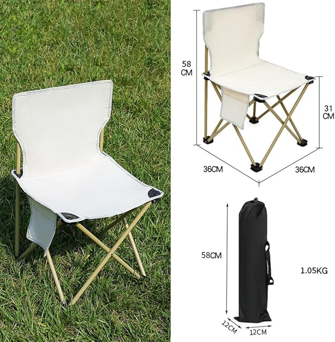 Folding Camping Chair for Small man, Portable Outdoor Backpacking Chair for Hiking, Picnic, Camping, Beach, Ultralight Compact Camping Chair with Carry Bag, 23"D x 14.2"W x 14.2"H (Beige)