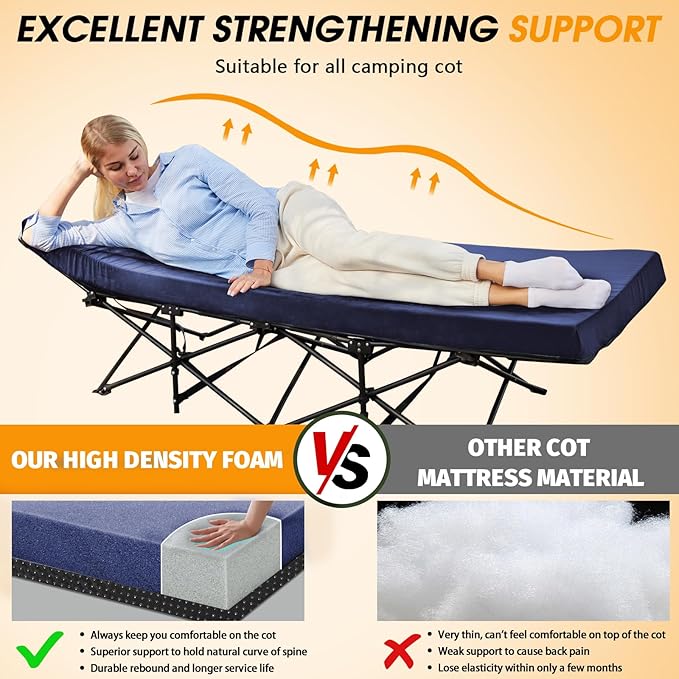 CYMULA Camping Cot Mattress 2in Memory Foam Sleeping Pad,Soft Warm Non-Slip Camping Mattress Topper with Retaining for Adults,Portable Roll up Pad for Travel(75 x30)（only Mattress）