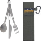 SANTTA Titanium Camping Utensils, Ultra Light Spoon Fork Knife 3 Piece Set, Cutlery Set with Pouch and Carabiner for Outdoor Camping, Hiking, Backpacking, Hiking, Picnic and Travel