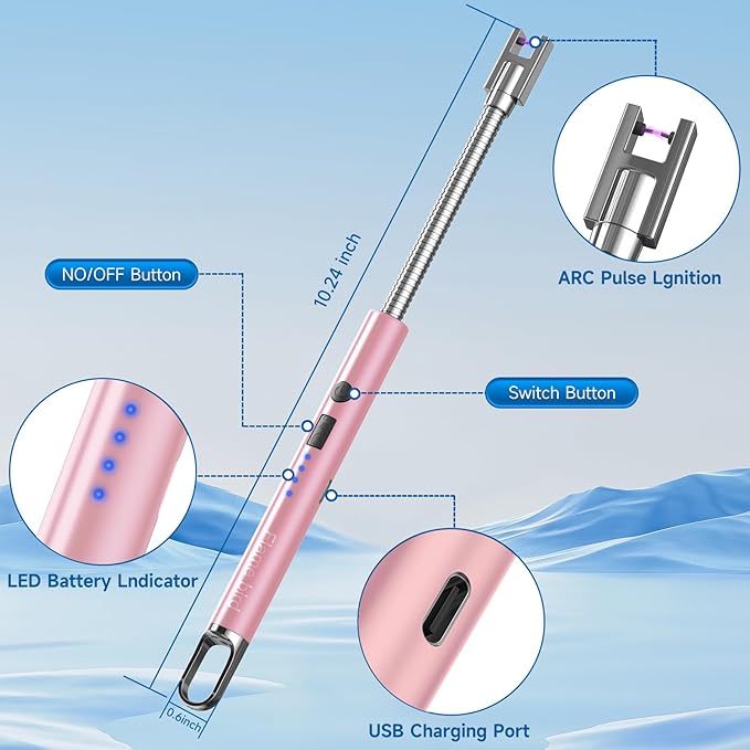 2 Pack Electric Candle Lighter Flameless Arc Windproof Flexible Long Neck USB Rechargeable Lighter for BBQ Grill Fireworks Camping.(Rose Gold)