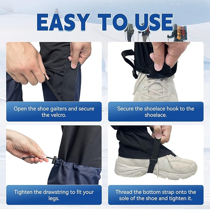 1 Pairs Gators for Hiking Boots,Adjustable Leg Gaiters for Women and Men Boots, Waterproof and Breathable Trail Gaiters for Hiking, Snow and Garden Weeding