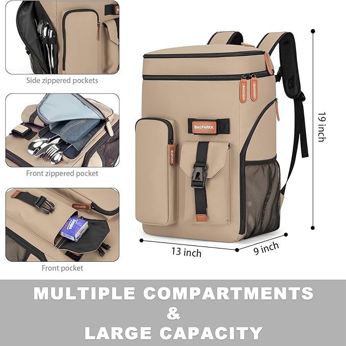Insulated Cooler Backpack,33/45 Cans Multifunctional Double Deck Leakproof Cooler Bag with Sternum Strap,Large Capacity Lightweight Travel Camping Beach Backpack