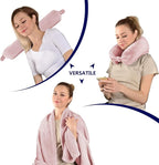 2 in 1 Travel Blanket, Soft Warm Blanket with Cozy Neck Pillow Case, Portable Blanket Set for Airplane, Camping, Car (Dusty Pink)