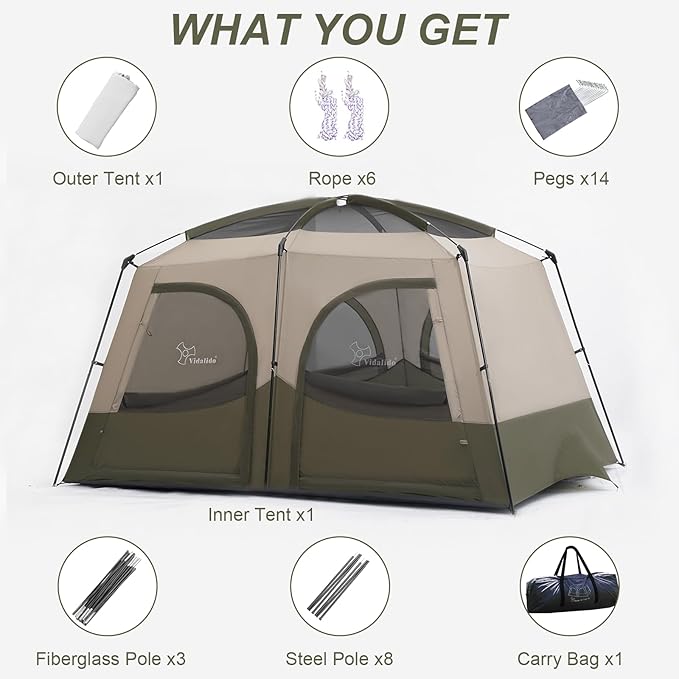 Vidalido Tents，3-4 Person Camping Tent with Extended Vestibule，Weather Resistant Family Tents with Breathable Mesh Windows，Easy Install Waterproof Outdoor Tent for Backpacking and Camping Hiking