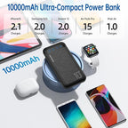 YOBON Power Bank 10000mAh Portable Charger Slim Battery Pack with 2 USB 2.4A Outputs and USB C in/Out Compatible with Huawei iPhone 16 15 14 13 12 iPad Samsung Galaxy S20 Android Tablet (Dark Black)