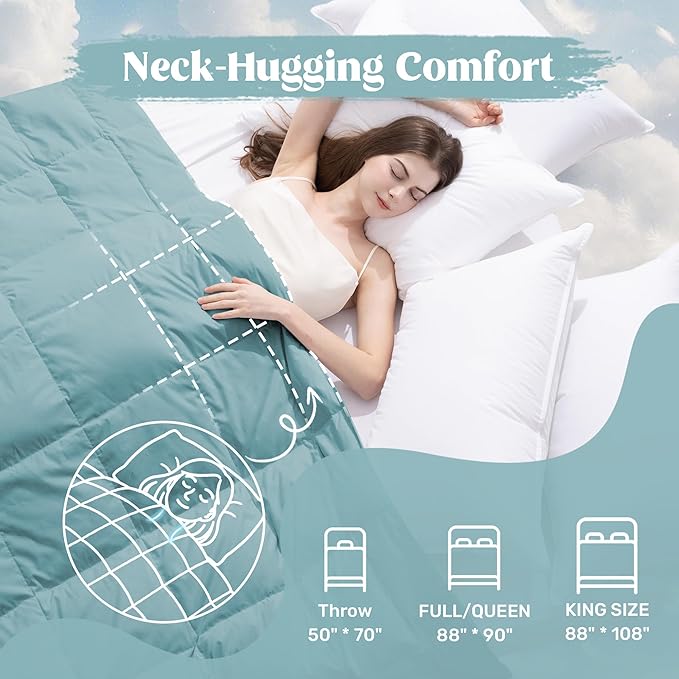 puredown® Queen Size Blanket for Bed, Ultra Soft Lightweight Down & Feather Fill, All Season Blanket, Machine Washable, 88"X90", Sea Blue