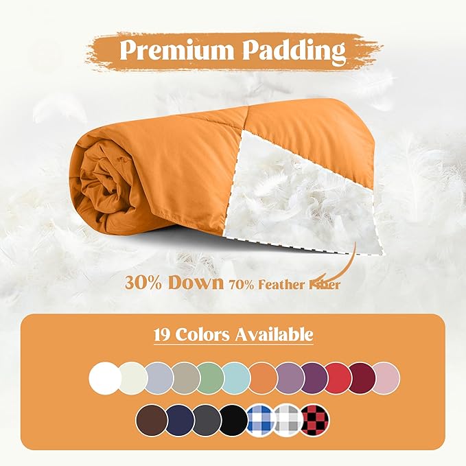 puredown® Soft Feather Down Throw Blanket Lightweight Packable Couch Throw for Indoor and Outdoor Use, 50"X70", Orange