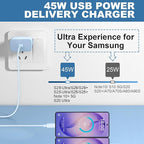 Super Fast Charger USB C, 45W Type C Charger Fast Charging Cable Block for Samsung Galaxy S26 S25 S24 S23 Ultra/S26 S25 S24 S23 S22 S21 S20/Note 10/20, PPS Wall Charger with 6.6FT Cord-Blue