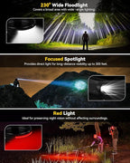 Headlamps Rechargeable with Red Light 2 Pack, 230° Wide Beam Running LED Head Lamp for Adults, Headlights for Head with Motion Sensor, Hard Hat Light Flashlight for Runners, Camping, Hiking, Fishing