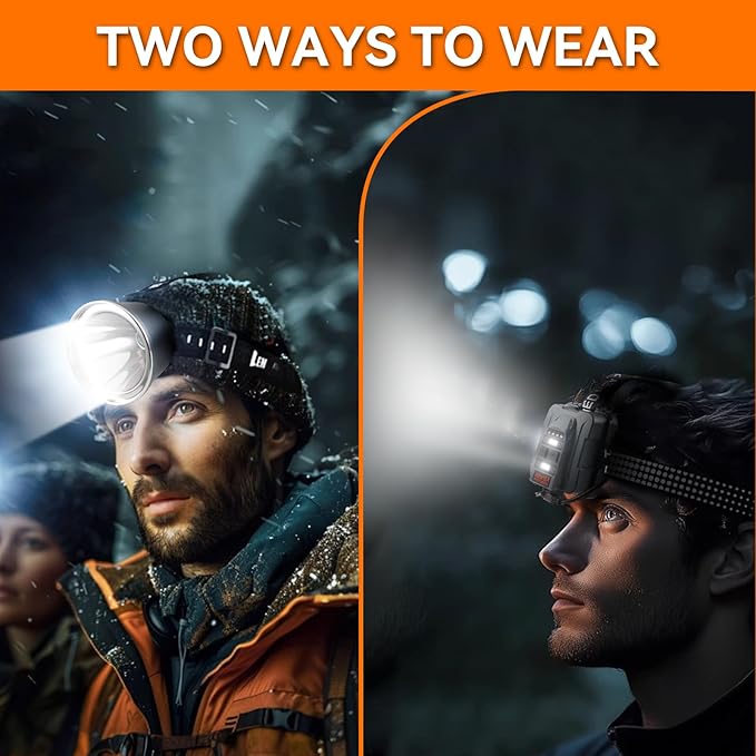 Super Bright LED Rechargeable Headlamp, 6 Adjustable Light Modes Waterproof Headlight, Constant Current Function, Lightweight, Perfect for Camping, Running, Hiking, Fishing, Outdoor Adventures