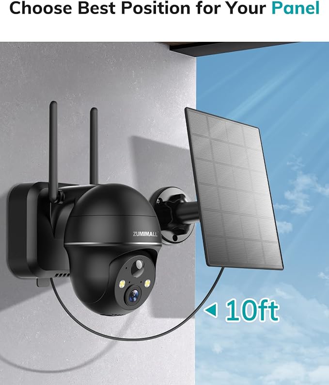 ZUMIMALL 3W Solar Panel for Outdoor Camera Wireless Camera,X2/X1/F5, IP66 Waterproof Solar Panel with 10Ft Type C Charge Cable, Power Supply for Security Camera（Type C Port）