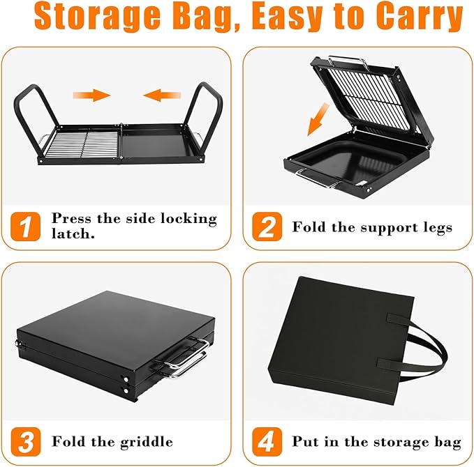 Folding Campfire Grill,Enameled Coating Grate, Heavy Duty Camp Grill Grate, Portable Camping Grates Over Fire Pit, Campfire Grill Cooking Equipment with Carrying Bag for Outdoor Cooking