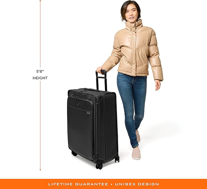 Briggs & Riley 29" Large Expandable Spinner - Checked Luggage for Travel, Suitcases with Wheels, Softside Rolling Bag for Men & Women, Self-Repairing Zipper - Baseline Collection, Black