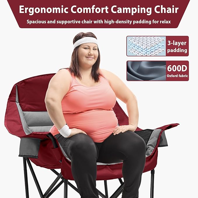 Oversized Camping Chair, Portable Folding Camping Chairs with Side Pocket, Cup Holder and Carry Bag, Heavy Duty Outdoor Camping Chairs for Adults, Fishing, Sports, Trip, up to 400lbs, Style 3