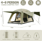 Vidalido 4-6 Person Camping Tent with 3 Door 2 Room Large Family Cabin Tents, Double Layer Waterproof Portable Glamping Tent, Big Tents for Outdoor Camping Hiking and Backpacking