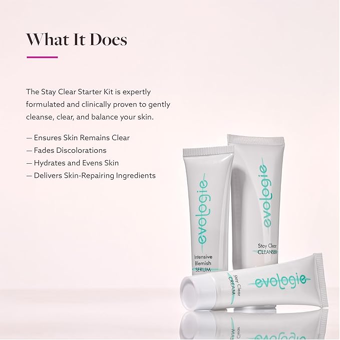 Evologie Acne Kit & Face Skin Care Set, Travel Kit – Complete Skin Care Routine with Cleanser, Serum & Moisturizing Cream, Helps Reduce Acne, Pimples, Dark Spots & Blemishes for Men, Women & Teens