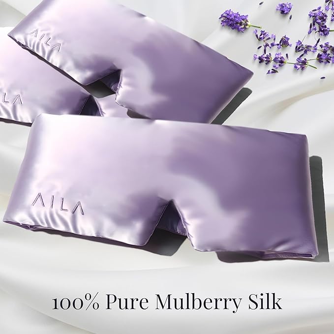 Aila 100% Mulberry Silk Sleep Mask Eye Mask for Men and Women with Adjustable Headband, Full Size Large Sleep Mask & Blindfold for Total Blackout for All Night Sleep, Deep Meditation