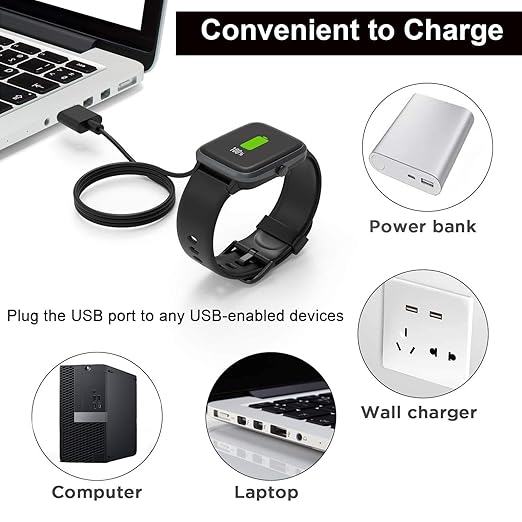 [2-Pack] Gloryfit Wacth Charger for Puqo T80/Cillso T80/Csasan T70/Matast T60 Magnetic USB Charging Cable, Compatible with T80 T70 T60 Smart Watch Charger (Black&Black)