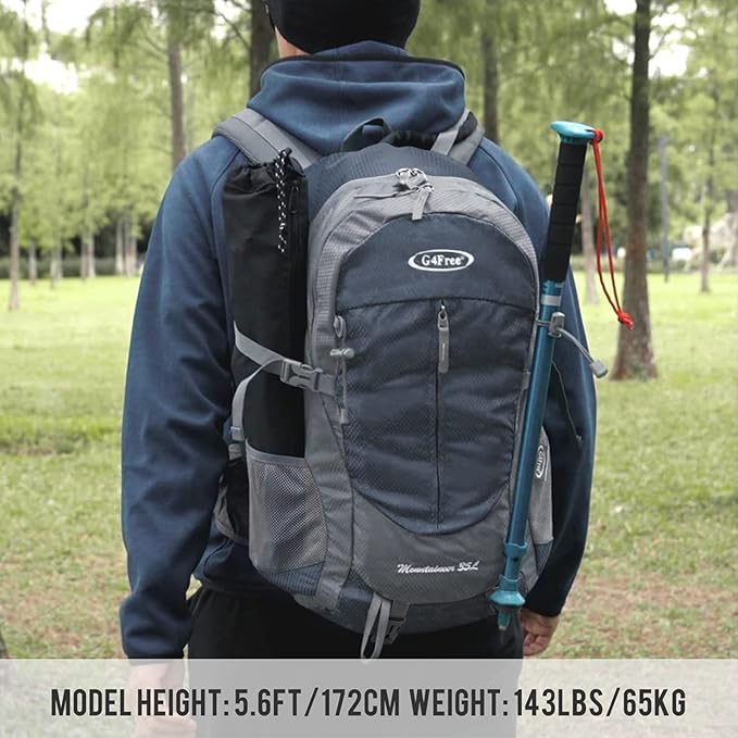 G4Free 35L Hiking Backpack Water Resistant Outdoor Sports Travel Daypack Lightweight with Rain Cover for Women Men (Navy Blue)