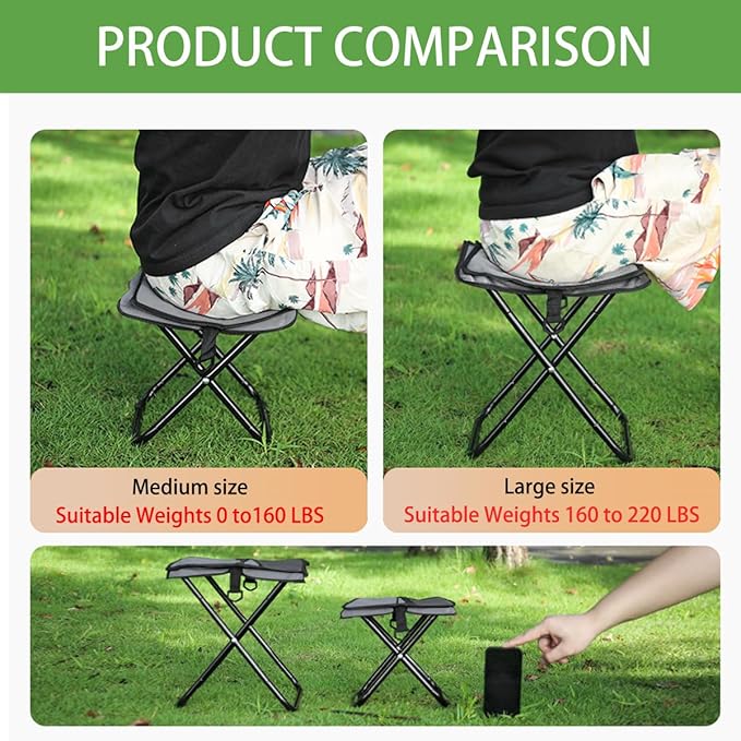 Portable Ultralight Travel Stool Camping Chair Fishing Stool - Gray Carbon Steel and Keychain, Handbag Style Pocket Foldable