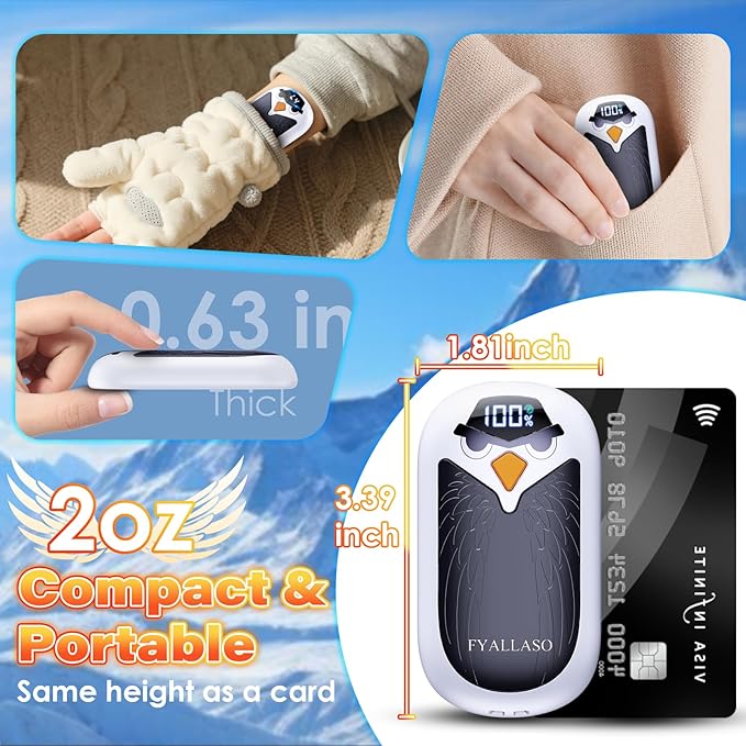 Magnetic Hand Warmers Rechargeable 2 Pack, Electric Reusable Heated Hand Warmer, LED Display & 4 Levels Heating, USB Pocket Heater for Golf, Raynauds, Camping, Hunting Gear, Gifts for Women, Men