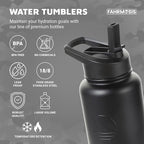 40 Oz Water Bottle with Strap Stainless Steel Sports Water Bottle with 3 Lids (Straw, Chug and Flip Lid) Insulated Leak Proof Metal Jug for Men & Women - Black