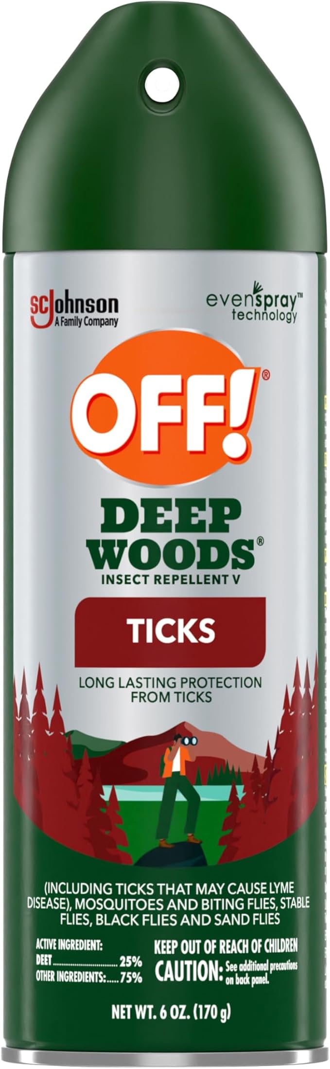 OFF! Deep Woods Insect Repellent Aerosol, Bug Spray with Long Lasting Protection from Ticks and Listed Bugs, 6 oz