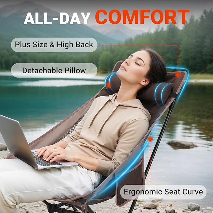 Overmont Oversized Camping Chair for Adults - 400lbs Support Heavy-Duty Padded Seat Outdoor Portable Folding Chair with Cooling Bag Cup Holder Carry Bag Comfortable for Sport Garden Beach Fishing Lawn