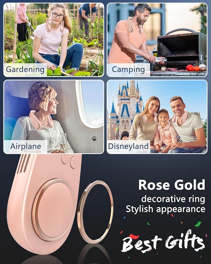 Personal Air Conditioner Neck Fan,Cordless Battery Operated Metal Cooling Plate AC,Tiny Cooler Fan Around Your Neck,Cordless Noiseless Long Life Breeze Quiet Fans Unit for Travel,Outdoor,Sports Pink