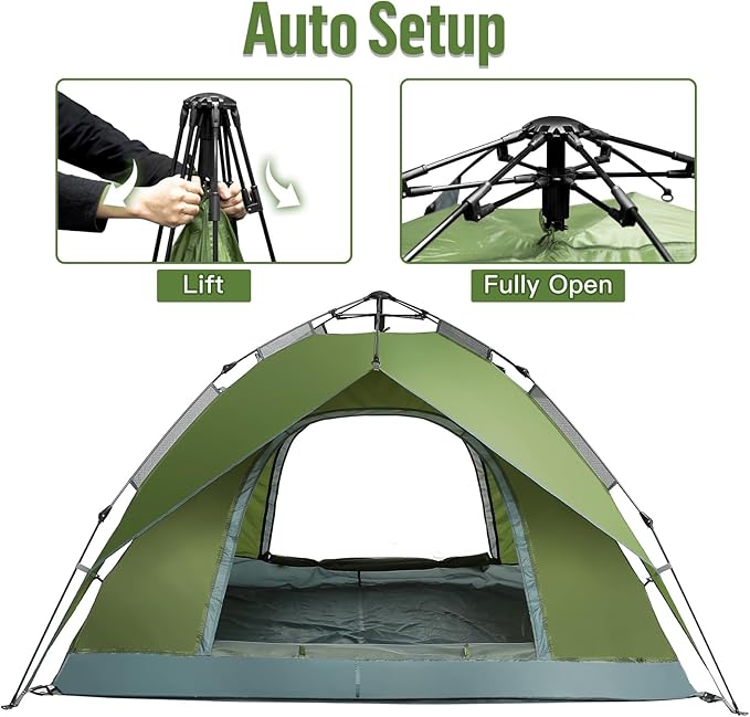 Night Cat Instant Popup Tents 2-3 Persons with Footprint Tarp Easy Setup Camping Tent with Rainfly Double Layers Waterproof Automatic Hydraulic Mechaism