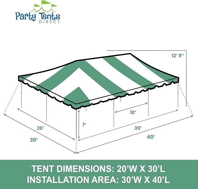 Party Tents Direct 20'x30' Weekender Canopy Pole Tent - Easy Up Canopy Tent with 120 Person Capacity - Outdoor Canopies for Parties, Weddings, & Events (Green/White Top)