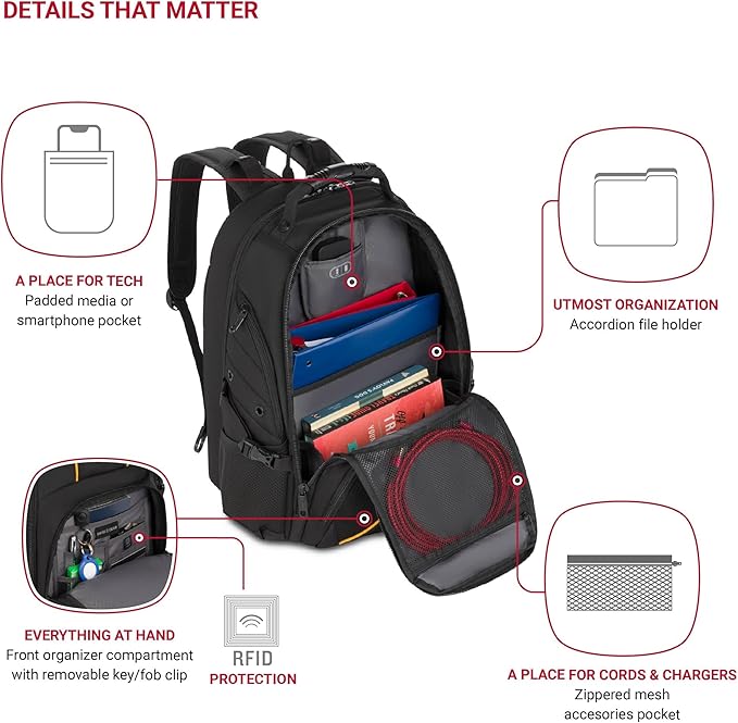 SwissGear 1900 Scansmart TSA 17 Laptop Backpack, Black/Gold, 19-Inch