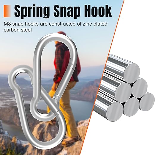 50PCS 3" Carabiner Clip Spring Snap Hook, M8 Heavy Duty Galvanized Steel Spring Snap Hook, Quick Link Keychain Clip for Swing Set Camping Hiking Gym Traveling