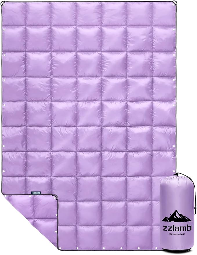 zzlamb Camping Blanket, Outdoor Lightweight Travel Blanket Puffy Portable Down Alternative, Windproof Warm Cloak with Snaps, Cozy Quilt Backpacking Picnic RV Plane Car Hammock Beach Climbing