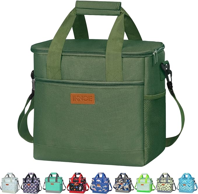 iknoe Large Cooler Bag Collapsible, 15L Insulated Bags, Leakproof Lunch Cooler Tote with Multi-Pockets for Adult, Insulated Lunch Box for Beach, Picnic,Work, Military Green 24-Can (15L)