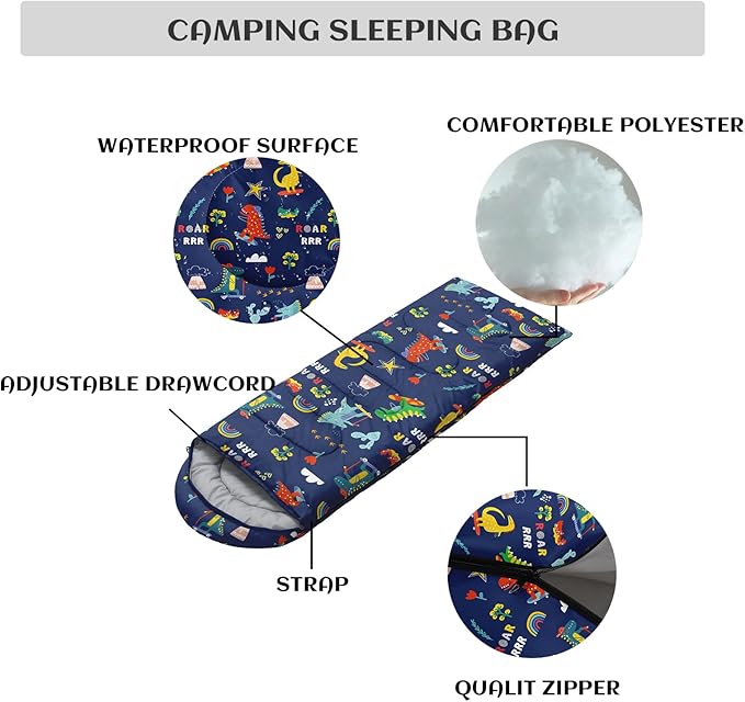 Sleeping Bags for Adults Youth Kids,3D Printing Camping Sleeping Bag for Girls Boys Lightweight Waterproof Cold/Warm Weather Sleeping Bag for 3 Seasons