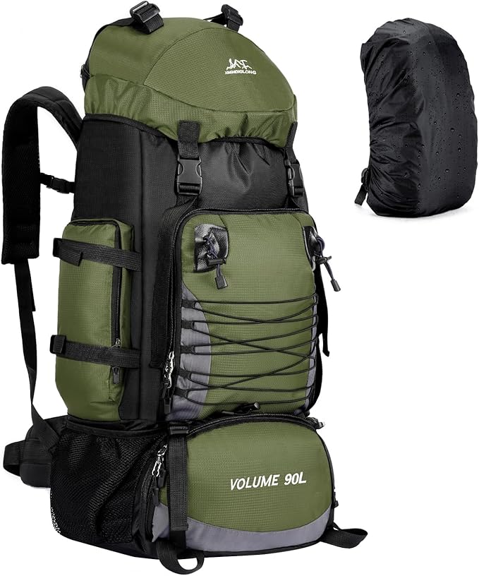 90L Hiking Backpack, Camping Travel Backpack with Rain Cover Lightweight Travel Daypack for Climbing Camping Touring (Green)