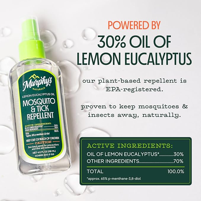 Murphy's Naturals Mosquito & Tick Bug Repellent Spray, Oil of Lemon Eucalyptus for Skin + Outdoor Gear, DEET-Free, 2 Ounce Pump, 3-Pack