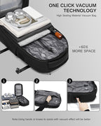 Vacuum Rolling Backpack with Vacuum System, Built-in Pump and Charging Port, Carry On Luggage with Vacuum Seal Bag, Wheels, Travel Suitcase with Vacuum Compression Bag for 17" Laptop
