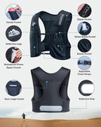 Running Vest for Women Men, USA Original Patent, Adjustable Chest Straps Running Hydration Vest with 500ml Soft Flask and Phone Holder, Lightweight Reflective Hydration Backpack