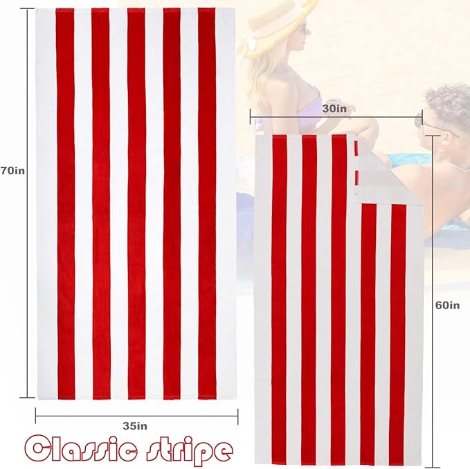 Exclusivo Mezcla 4 Pack Cotton Large 30x60 Inches Soft Cabana Stripe Thick Beach Towel, Super Absorbent Travel Bath Pool Towel (Red/Turquoise/Yellow/Ocean Blue)