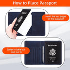 WALNEW Passport Holder for Travel, RFID Passport Cover Wallet for Women Men, PU Leather Passport Book Card Holder Case with Pen (Elastic Band Closure, A-Navy Blue)