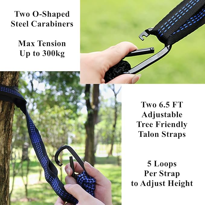 Camping Hammock Double & Single Portable Hammocks Ultralight Nylon Parachute Hammocks with 2 Tree Straps for Backpacking, Travel, Beach, Backyard, Camping, Hiking (Large, Peacock Blue & Peacock Green)