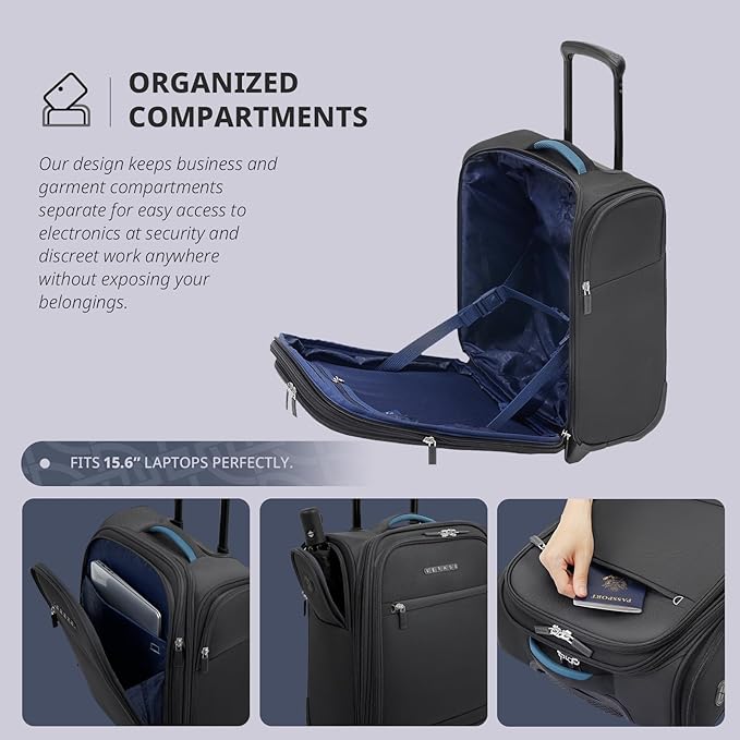Verage Carry On Underseat Luggage with 2 Wheels & USB Port, 16 Inch Wheeled Spinner Bag Carry-on Luggages for Airlines, Lightweight Suitcase Men Women, Pilots and Crew(16-Inch Rolling Underseat Pro)
