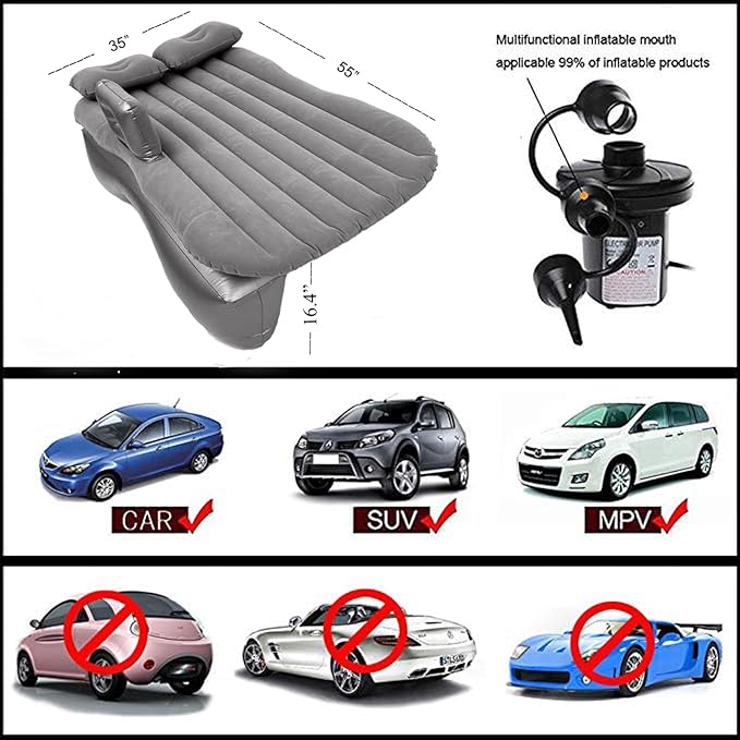 Inflatable Car Air Mattress Back Seat Bed with Air Pump,55 "x 35" Portable Thickened Car Travel Camping Sleeping Air Mattress Blow Up Bed for Car Universal SUV