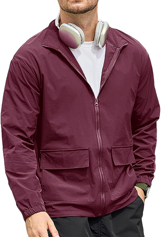 SEGANUP Men's Lightweight Windbreaker Jacket Outdoor Workout Windproof Dustproof Jacket Golf Hiking Wind Breaker with Pockets